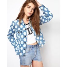 House of Holland Denim Jacket with Polka Dot Print Blue/white