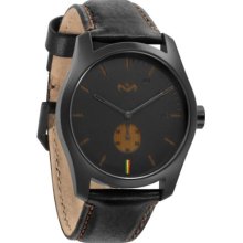 House of Marley Mens Fluid Analog Stainless Watch - Black Leather Strap - Black Dial - WM-FA002-MI