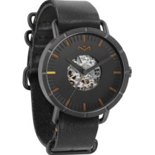 House of Marley Mens Hitch Automatic Analog Stainless Watch - Black Leather Strap - Skeleton Dial -