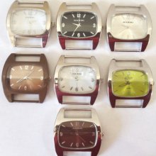 Interchangeable Medium solid bar ribbon watch face: brown, black, all black