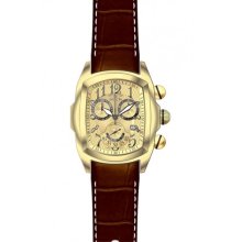 Invicta 13003 Men $895 Lupah Chronograph Gold Dial Gold Brown Leather Watch