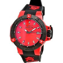 Invicta Ladies Subaqua Lady Red Dial Black Bezel Quartz Date Display Rubber Strap 10130