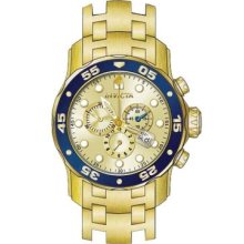 Invicta Mens Pro Diver Scuba Swiss Chronograph Champagne Dial 18k Gold Watch