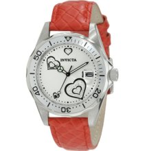 Invicta Pro Diver Women's Quartz Watch With White Dial Chronograph Display And Red Leather Strap 12402