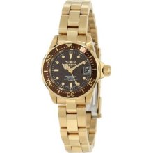 Invicta Womens Mini Pro Diver Brown Dial 18k Gold Plated Stainless Steel Watch