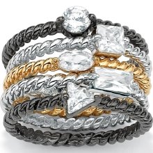 Isabella Collection Tri-Tone Cubic Zirconia Braided Stackable Rings (Set of 5)