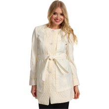 Ivanka Trump Collarless Lace Trim Trench Women's Coat : SM (US 4-6)