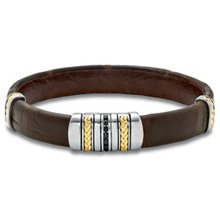 J. Goodman Men's Leather, Sterling Silver and 18K Gold Bracelet with Enhanced Black Diamonds - 8.5