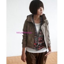 Japan 2 Way Hood Zipper Quality Faux Leather Jacket Milk Tea