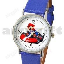 Japanese Super Mario Brothers Goal Kart Blue Satin Wrist Watch