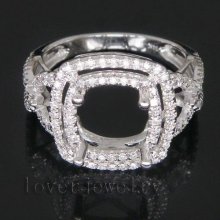 Jewelry Sets Vintage Cushion 8x8mm 14kt White Gold 0.58Ct Diamond Semi Mount Setting Engagement Ring