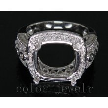 Jewelry Sets Vintage Cushion Cut 12x12mm 14kt White Gold 0.92Ct Diamond Engagement Semi mount Ring