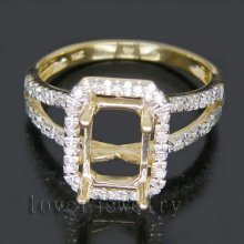 Jewelry Sets Vintage Emerald Cut 7x11mm Solid 14kt Yellow Gold 0.32Ct Diamond Setting Engagement Ring