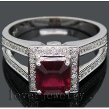 Jewelry Sets Vintage New Solid 14Kt White Gold 2.69ct Diamond Natural Princess Ruby Wedding Ring