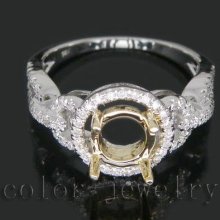 Jewelry Sets Vintage Round 6.5mm Solid 14Kt Two Tone Gold 0.41Ct Diamond Semi-Mount Engagement Ring