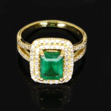 Jewelry Sets Vintage Solid 18kt Yellow Gold Full Cut VS1-FG Diamond Wedding Emerald Engagement Ring