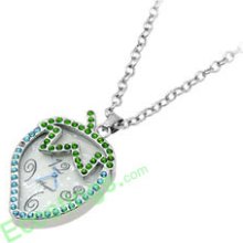 Jewelry Unique Necklace Strawberry Crystal Pendant Quartz Watch Blue