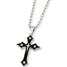 Jewelryweb Stainless Steel CZ Enameled Cross PendantNecklace - 20 Inch