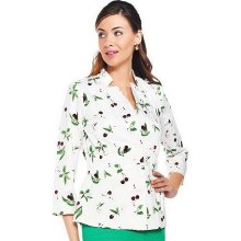 Joan Rivers Cherry Print Jacket with Ruching Detail - White