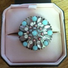 Juicy Couture Mint, Crystal & Pearl Adjustable Cocktail Ring With Box