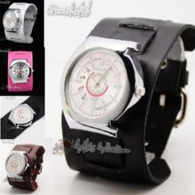 K1286 Rock Biker Fashion Watch Wide Leather 4 Colors Brown/black/pink/white