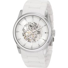 Kenneth Cole Kc9120 Men's Automatic Silver Skeleton Dial Silicone Bracelet Watch