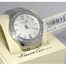 Kenneth Cole Women's Kc4890 St.steel White Dial 100 Swarovski Stones Wr.watch