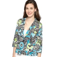 Kim RogersÂ® Francisco Turquiose Multi Petite Three Quarter Sleeve Printed Blazer Jacket