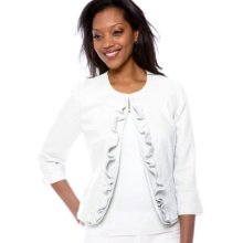 Kim RogersÂ® White Petite Linen Ruffle Jacket