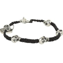 King Baby Studio Black Macram Linen Bracelet with Vertical Skulls Bracelet : One Size