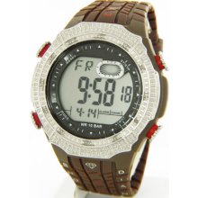 King Master Silver Brown Diamond Digital Mens Joe Rodeo Super Aqua Watch $450