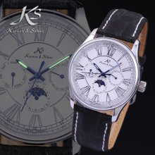 Ks Automatic Mechanical 6 Hands 3 Dial Date Day Men Sport Stainless Steel Watch