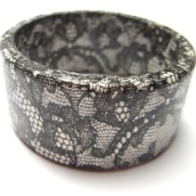 Lace motif bracelet decoupage bracelet decoupage jewelry lace jewelry black and white bangle bracelet