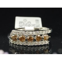 Ladies 10k White Gold 5 Stone Brown Diamond Engagement Ring Wedding Band 0.62 Ct