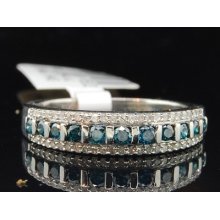 Ladies 10k White Gold Blue Diamond Engagement Ring Designer Wedding Band Bridal