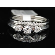 Ladies 14k White Gold Round Cut 3 Stone Diamond Engagement Ring Bridal Set