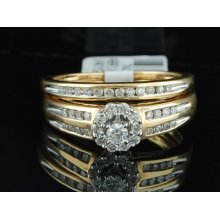 Ladies 14k Yellow Gold Round Cut Diamond Engagement Ring Wedding Bridal Set Band