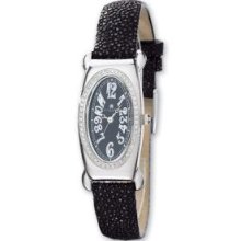 Ladies Charles Hubert Black Stingray Band Black Oval Dial Watch