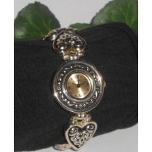 Ladies Geneva Quartz Silver Heart Accents Wrist Watch Bracelet Water Res #9014