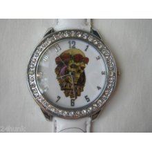 Ladies Geneva Watch 2 Leather Band W/ Ed Hardy Canada Convertible Face Mask