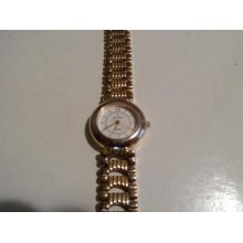 Ladies Gold Tone Peugeot Quartz Bracelet Watch Works Great!