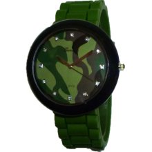 Ladies Mens Green Camouflage Silicone Watch