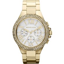 Ladies' Michael Kors Mid-Size Golden Stainless Steel Camille Chronograph Glitz W