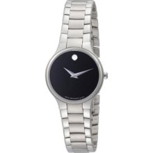 Ladies Movado Serio Stainless Steel Black Round Dial Watch 0606383