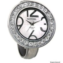 Ladies Pewter Big Fashion Designer-style Cuff Watch Bracelet Ice Out Cz Quartz