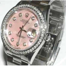 Ladies Rolex 15200 Oyster Perpetual 1.30 Ct Diamond Bezel Pink Mother Of Pearl