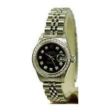 Ladies Rolex Datejust - Black Dial, Diamond Bezel Watch - Pre-Owned