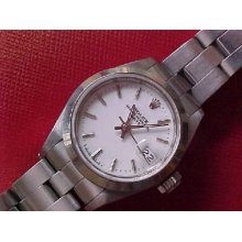 Ladies Rolex Oyster Perpetual Date In Stainless Steel With White Dial