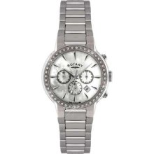 Ladies Rotary Watch Chronograph Steel Mother Of Pearl Dial Lb02846/07