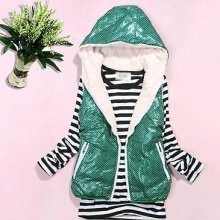 Ladies Warm Fleece Inner Hooded Vest Dot Coat Zipper Up Jacket Green Pink S Tb1